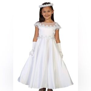 Elegant White Floral Kids Formal Dress